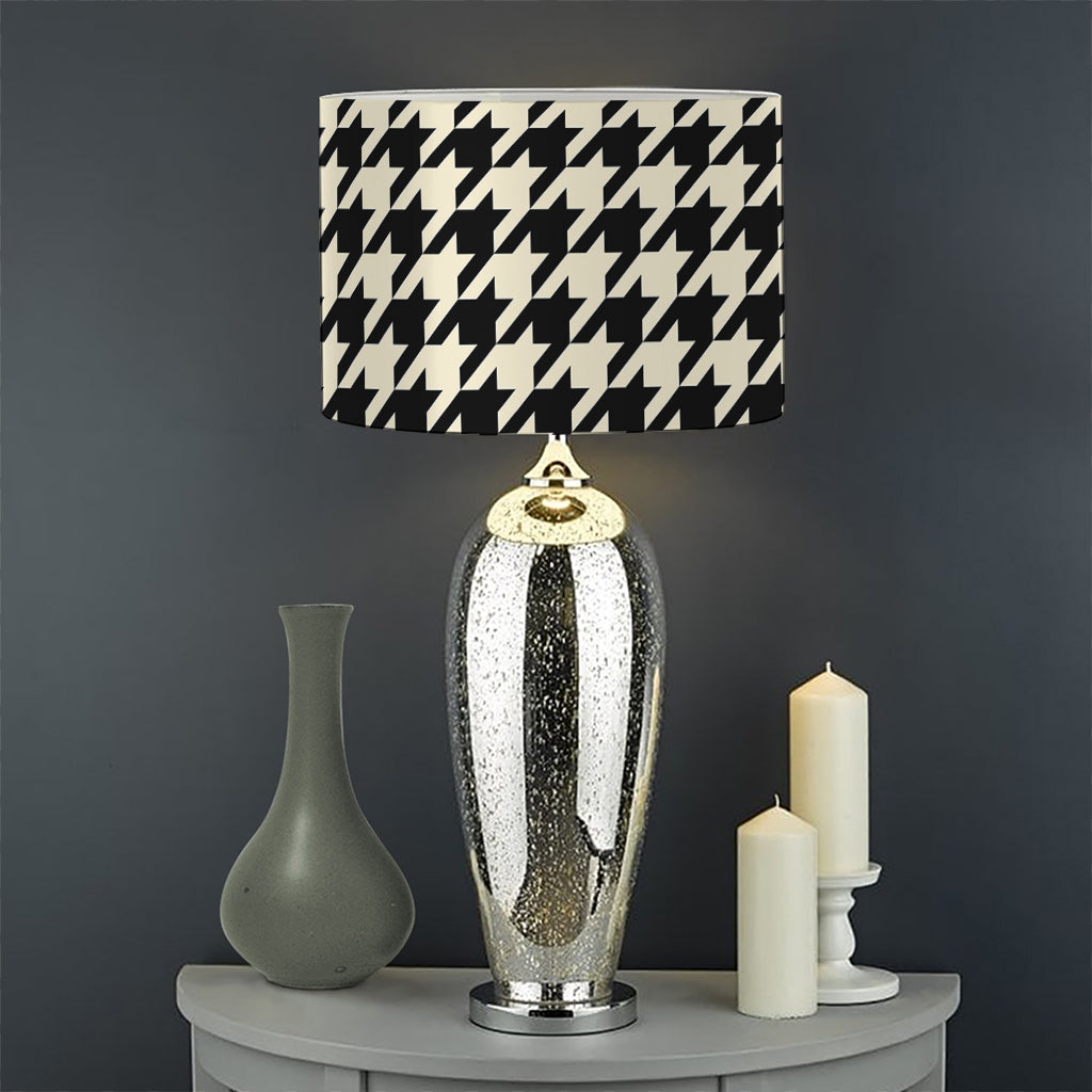 Tan And Black Houndstooth Pattern Print Drum Lamp Shade