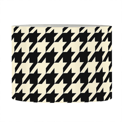 Tan And Black Houndstooth Pattern Print Drum Lamp Shade