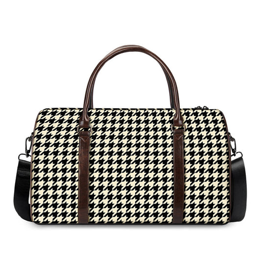 Tan And Black Houndstooth Pattern Print Duffle Bag