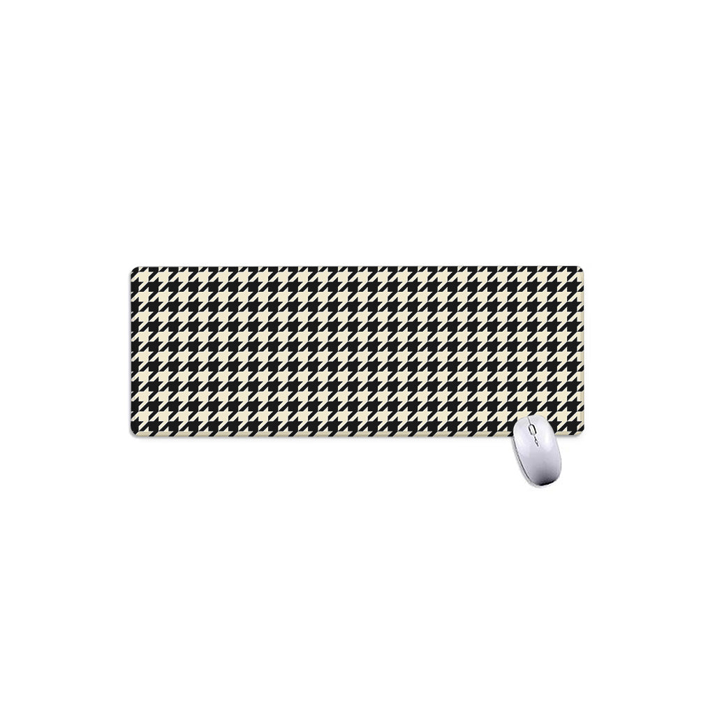 Tan And Black Houndstooth Pattern Print Extended Mouse Pad