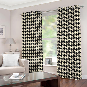 Tan And Black Houndstooth Pattern Print Extra Wide Grommet Curtains