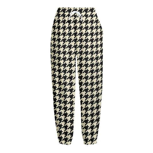 Tan And Black Houndstooth Pattern Print Fleece Lined Knit Pants