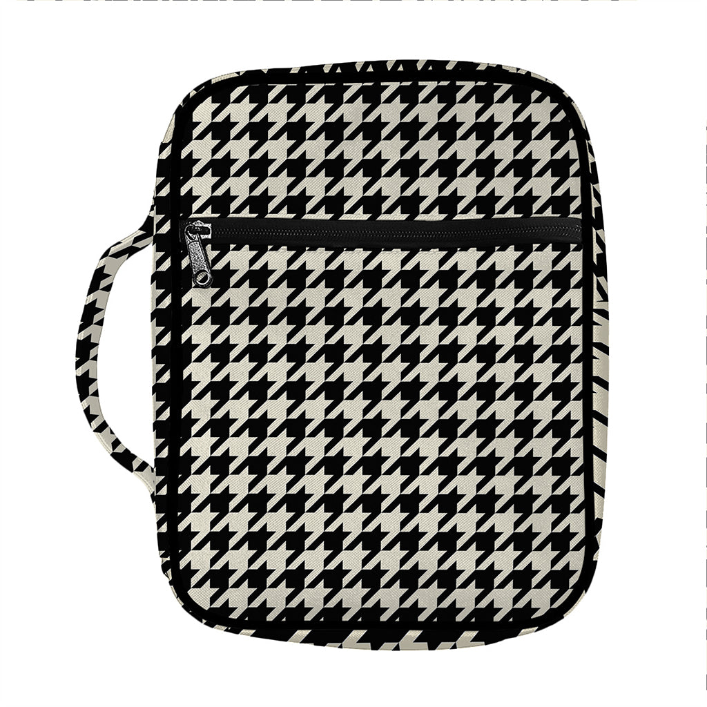 Tan And Black Houndstooth Pattern Print Front Pocket Bible Bag