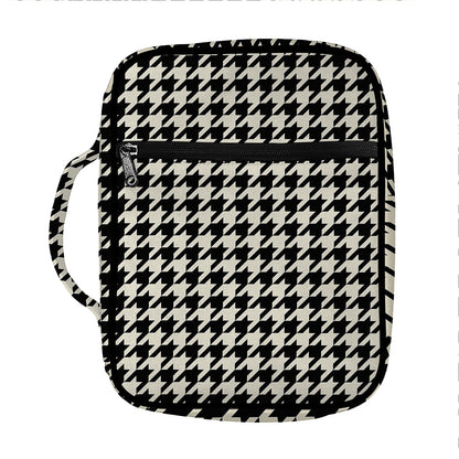 Tan And Black Houndstooth Pattern Print Front Pocket Bible Bag