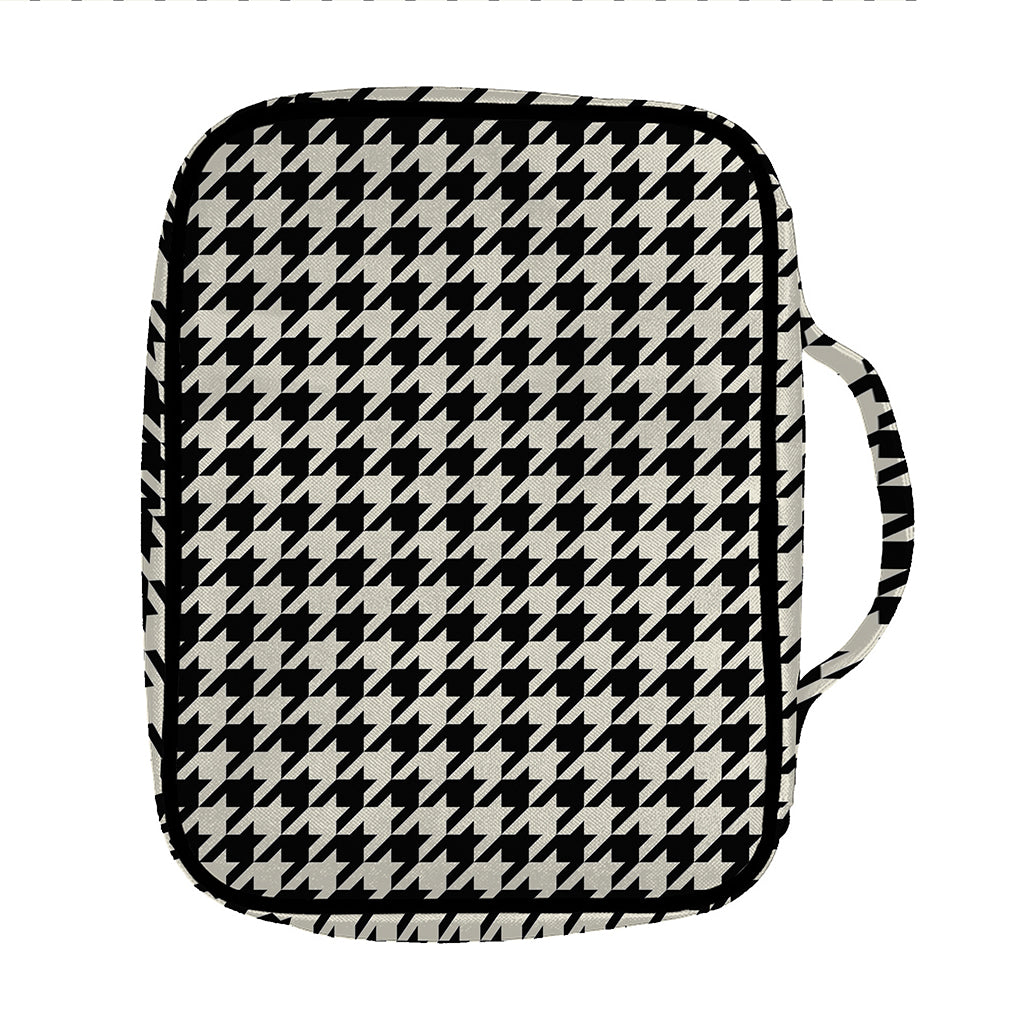 Tan And Black Houndstooth Pattern Print Front Pocket Bible Bag