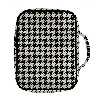 Tan And Black Houndstooth Pattern Print Front Pocket Bible Bag