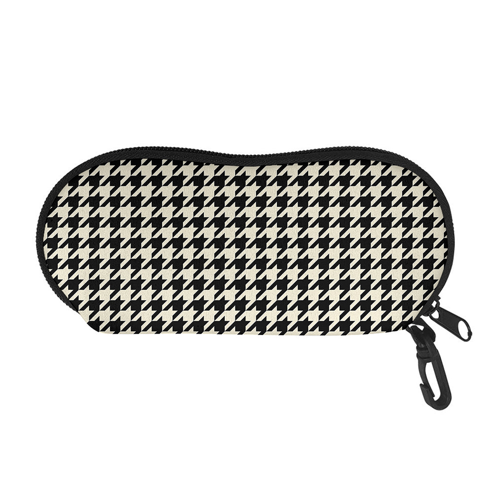 Tan And Black Houndstooth Pattern Print Glasses Case