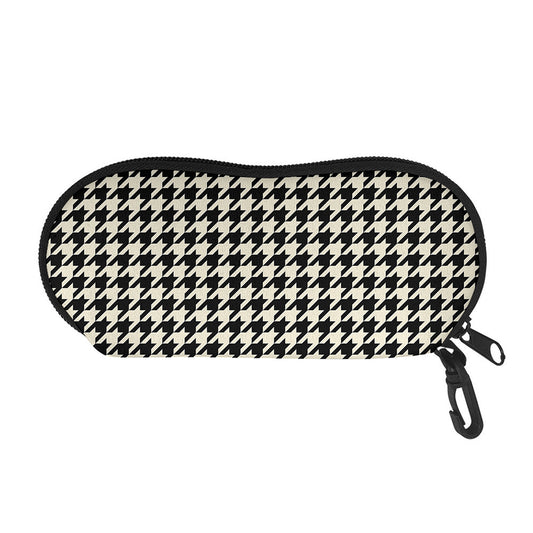 Tan And Black Houndstooth Pattern Print Glasses Case