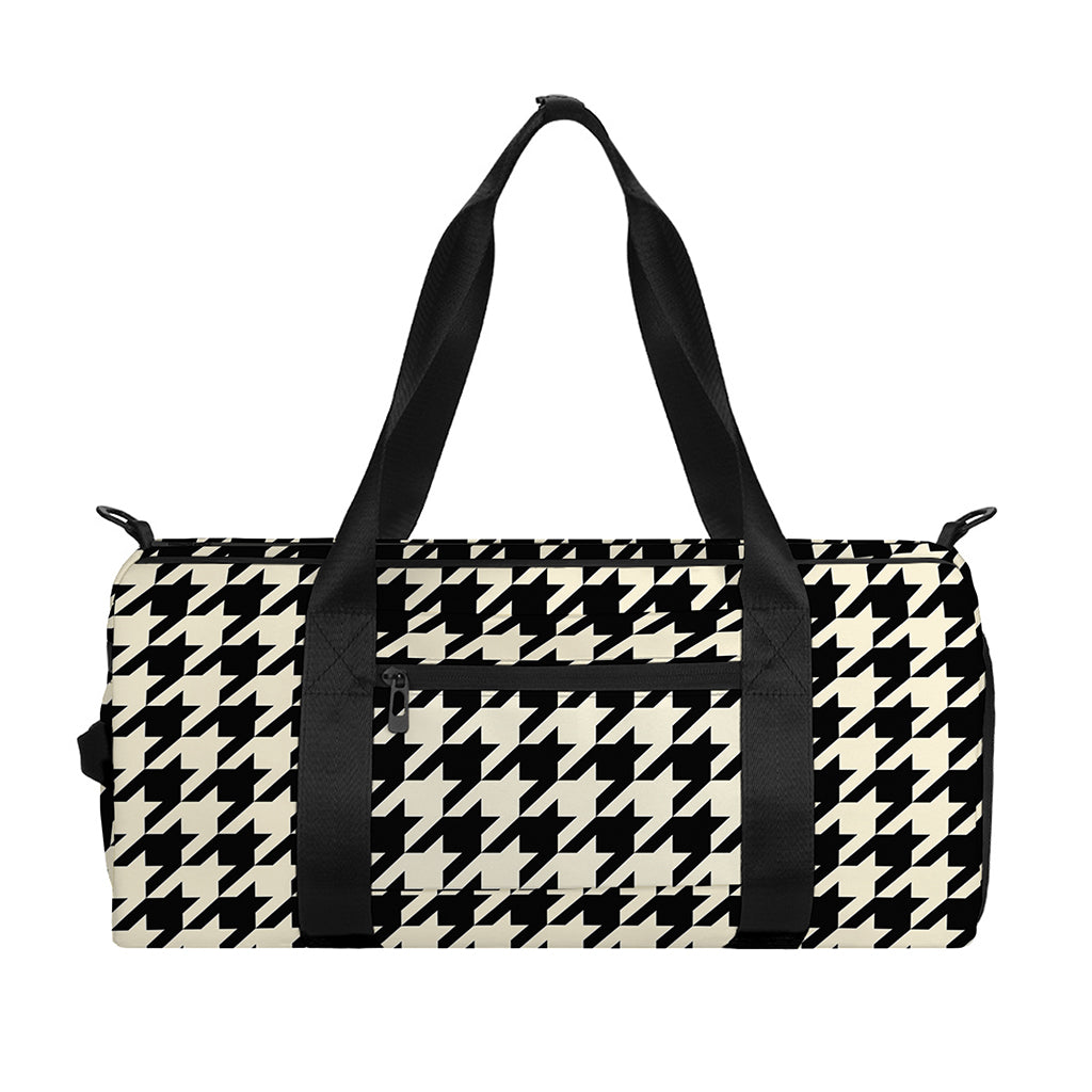 Tan And Black Houndstooth Pattern Print Gym Bag