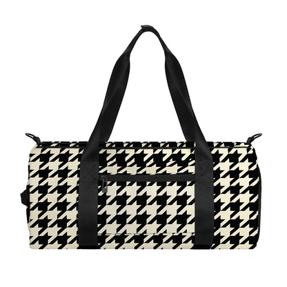 Tan And Black Houndstooth Pattern Print Gym Bag