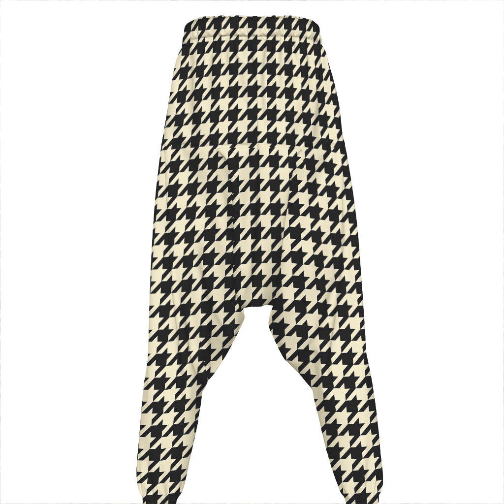 Tan And Black Houndstooth Pattern Print Hammer Pants