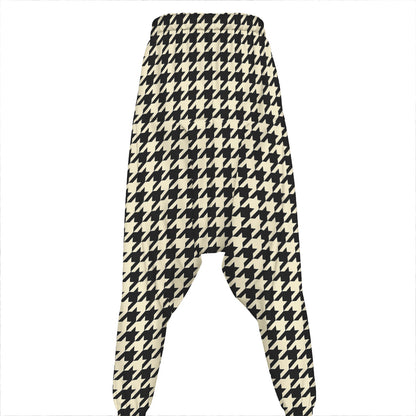 Tan And Black Houndstooth Pattern Print Hammer Pants