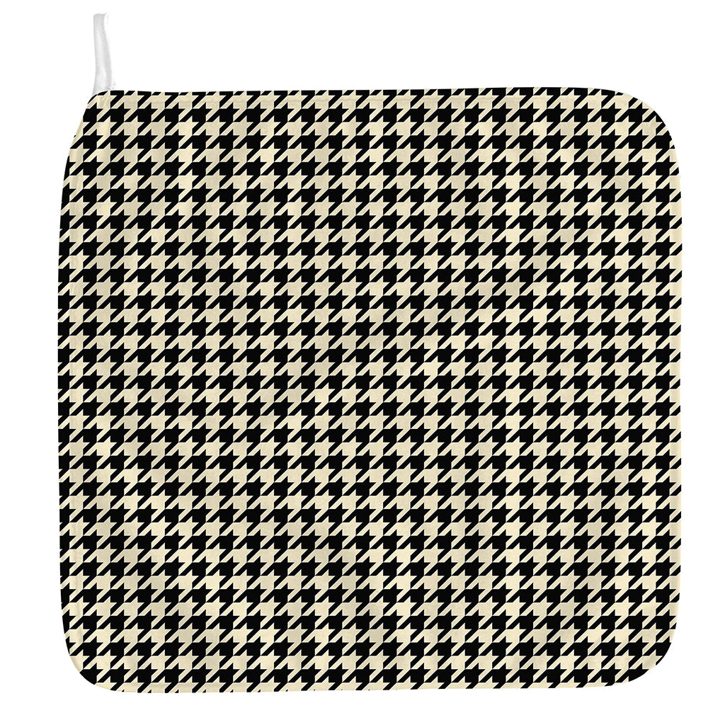 Tan And Black Houndstooth Pattern Print Hand Towel
