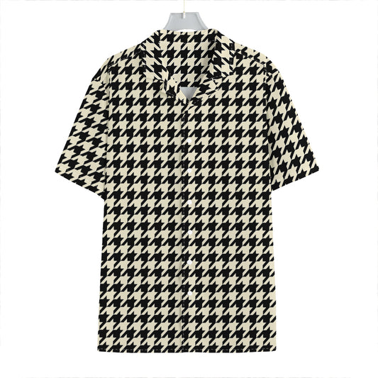 Tan And Black Houndstooth Pattern Print Hawaiian Shirt