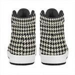 Tan And Black Houndstooth Pattern Print High Top Leather Sneakers