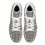 Tan And Black Houndstooth Pattern Print High Top Leather Sneakers