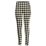 Tan And Black Houndstooth Pattern Print High-Waisted Pocket Leggings