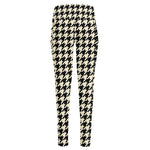 Tan And Black Houndstooth Pattern Print High-Waisted Pocket Leggings
