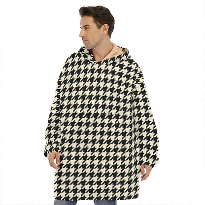 Tan And Black Houndstooth Pattern Print Hoodie Blanket