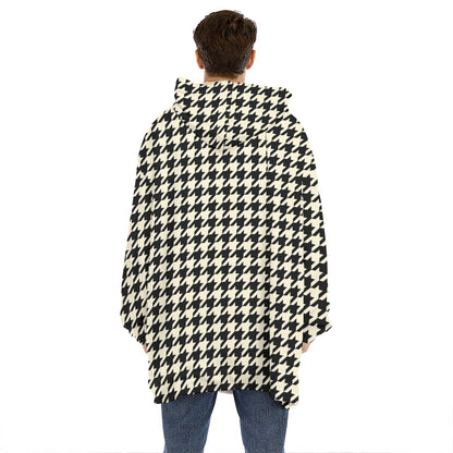 Tan And Black Houndstooth Pattern Print Hoodie Blanket