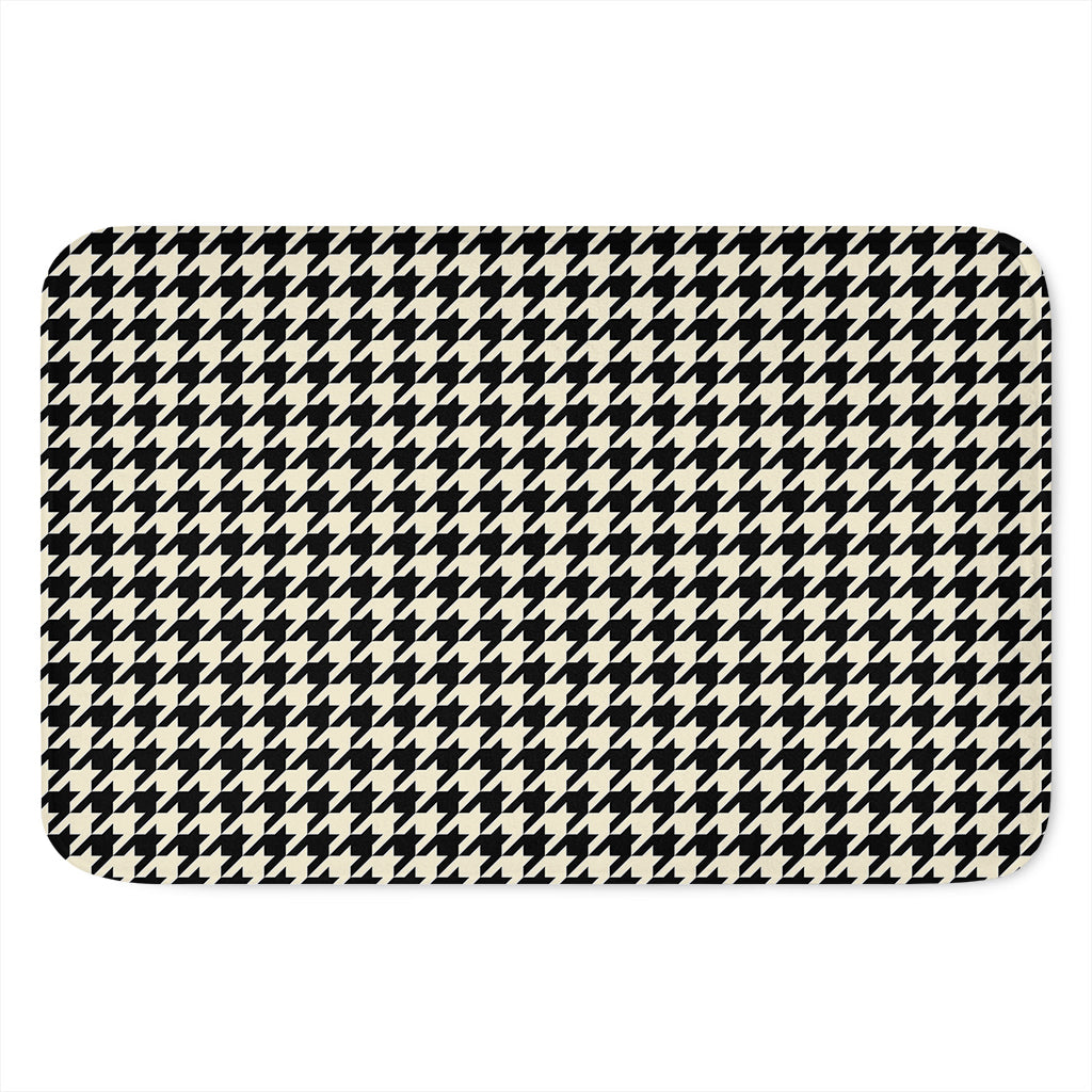 Tan And Black Houndstooth Pattern Print Indoor Door Mat