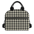 Tan And Black Houndstooth Pattern Print Insulated Lunch Bag