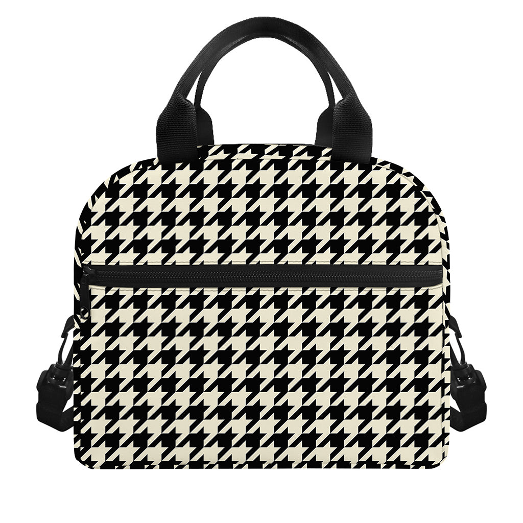 Tan And Black Houndstooth Pattern Print Insulated Lunch Bag
