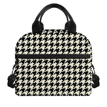 Tan And Black Houndstooth Pattern Print Insulated Lunch Bag