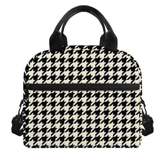 Tan And Black Houndstooth Pattern Print Insulated Lunch Bag