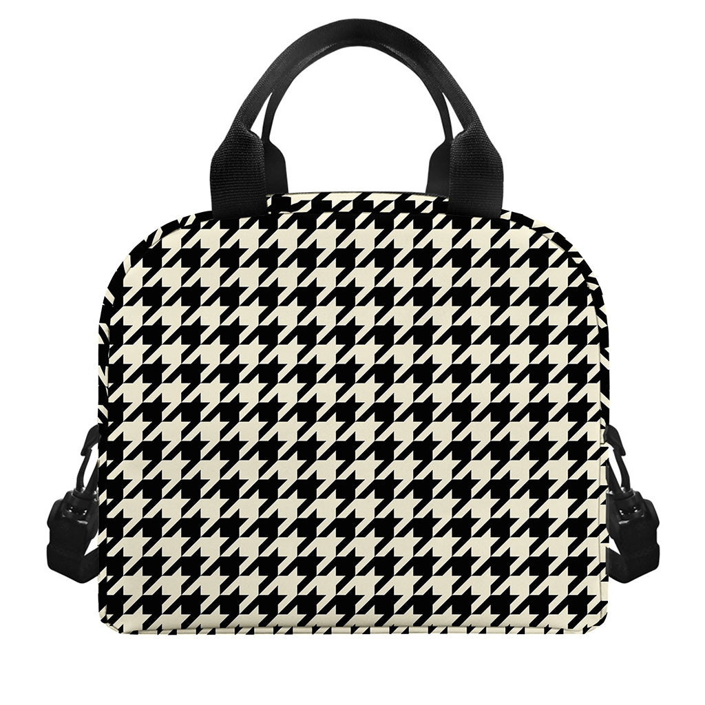 Tan And Black Houndstooth Pattern Print Insulated Lunch Bag