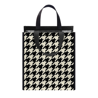 Tan And Black Houndstooth Pattern Print Insulated Lunch Tote