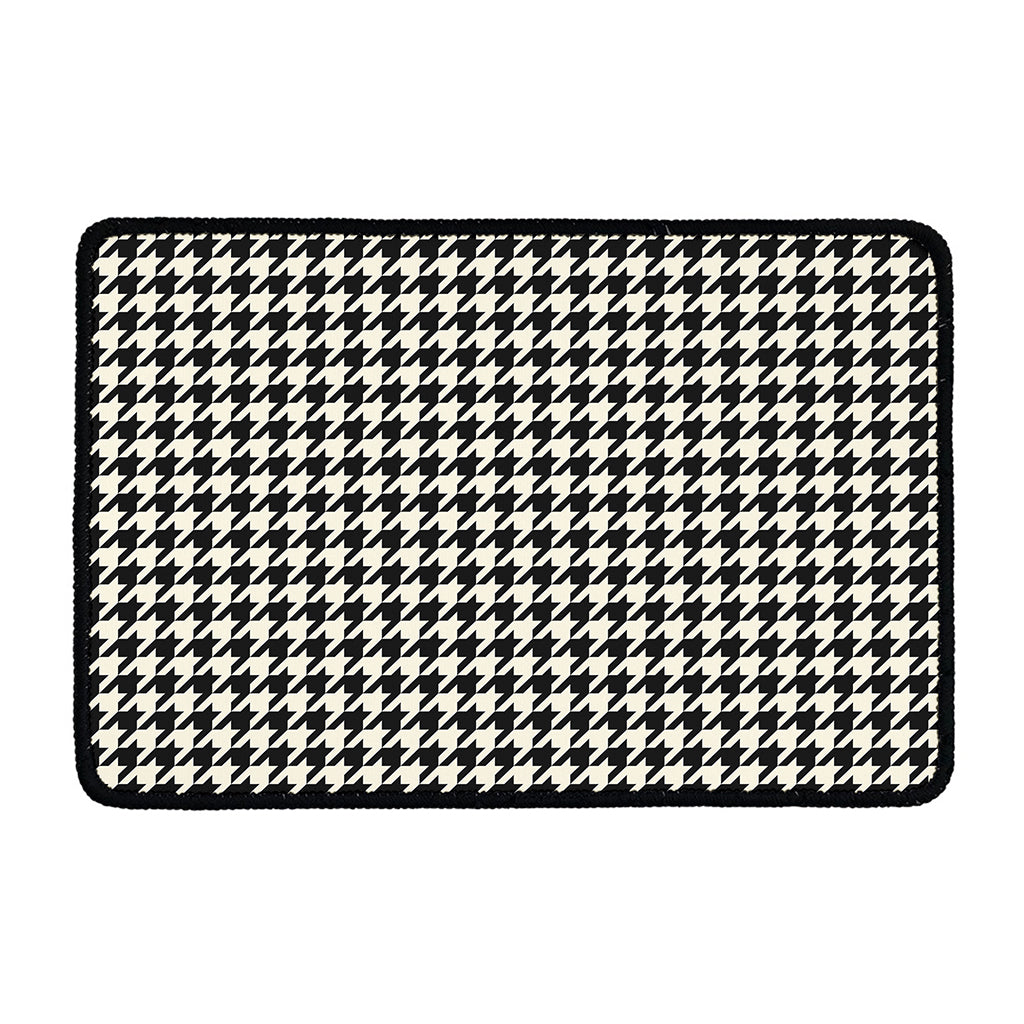Tan And Black Houndstooth Pattern Print Kitchen Mat