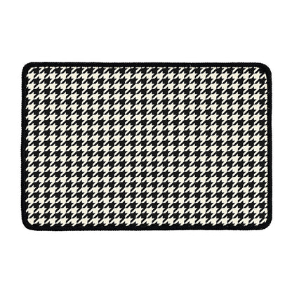 Tan And Black Houndstooth Pattern Print Kitchen Mat