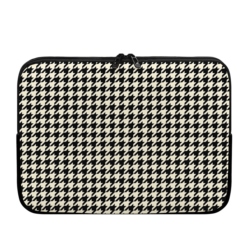 Tan And Black Houndstooth Pattern Print Laptop Sleeve