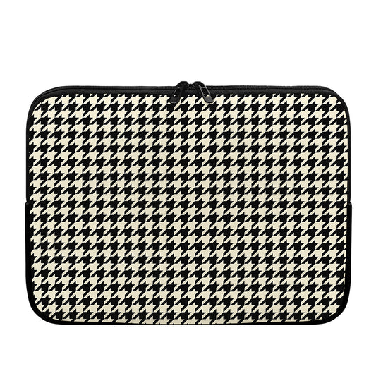 Tan And Black Houndstooth Pattern Print Laptop Sleeve