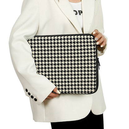 Tan And Black Houndstooth Pattern Print Laptop Sleeve