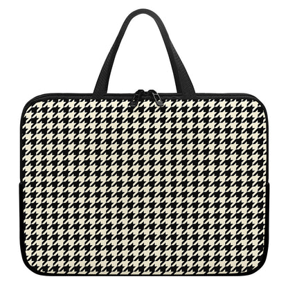Tan And Black Houndstooth Pattern Print Laptop Sleeve With Handle