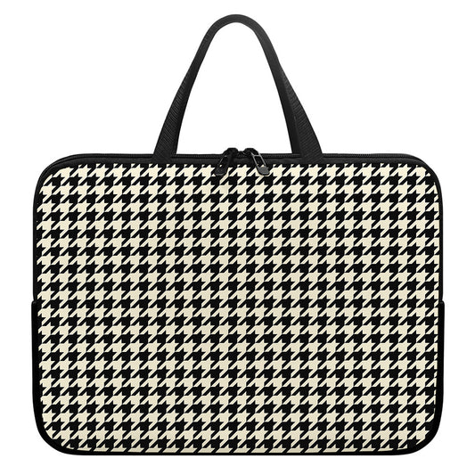 Tan And Black Houndstooth Pattern Print Laptop Sleeve With Handle