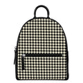 Tan And Black Houndstooth Pattern Print Leather Backpack