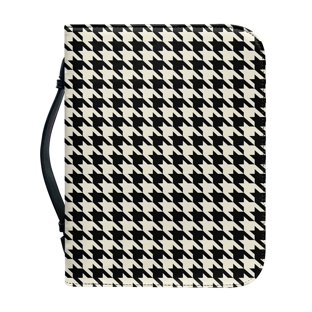 Tan And Black Houndstooth Pattern Print Leather Bible Cover