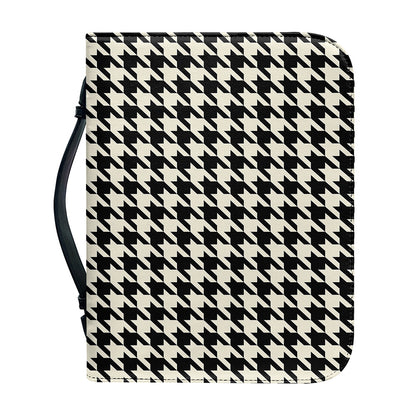 Tan And Black Houndstooth Pattern Print Leather Bible Cover