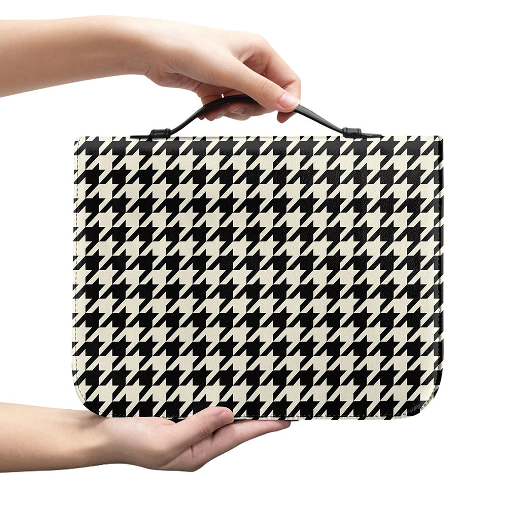 Tan And Black Houndstooth Pattern Print Leather Bible Cover