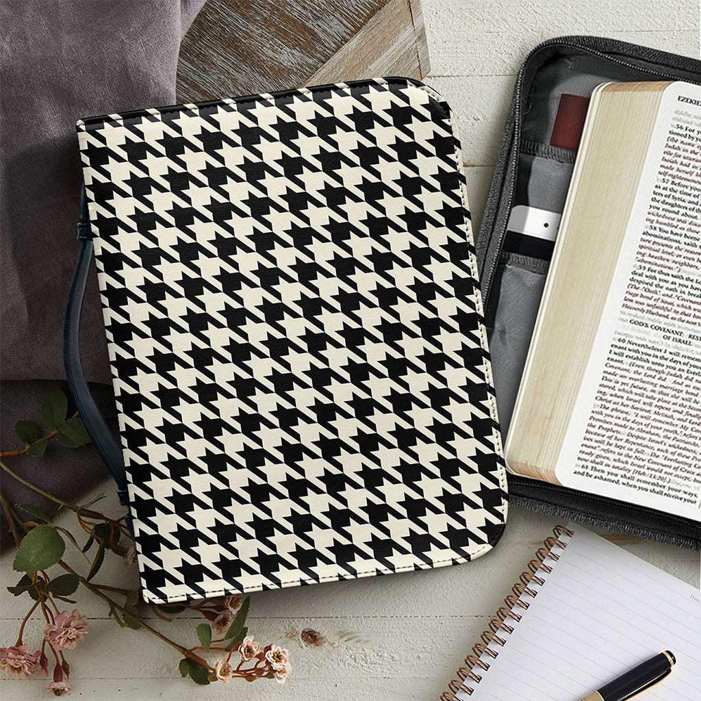 Tan And Black Houndstooth Pattern Print Leather Bible Cover
