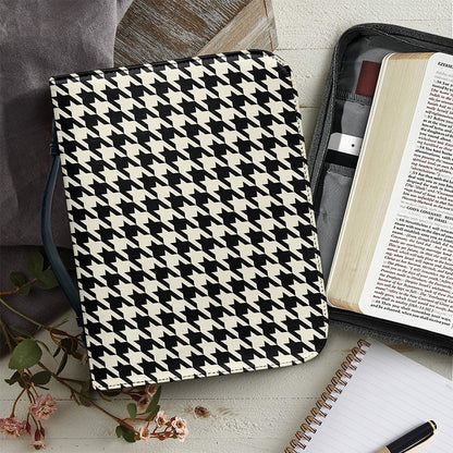 Tan And Black Houndstooth Pattern Print Leather Bible Cover