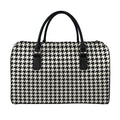 Tan And Black Houndstooth Pattern Print Leather Duffel Bag