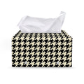 Tan And Black Houndstooth Pattern Print Leather Tissue Box Cover
