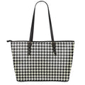Tan And Black Houndstooth Pattern Print Leather Tote Bag With Zipper