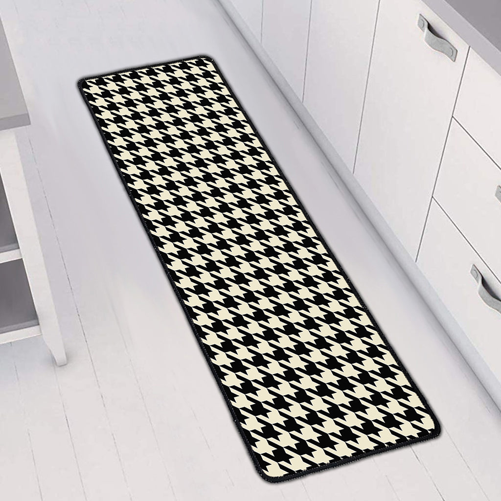 Tan And Black Houndstooth Pattern Print Long Kitchen Mat