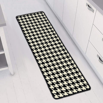 Tan And Black Houndstooth Pattern Print Long Kitchen Mat