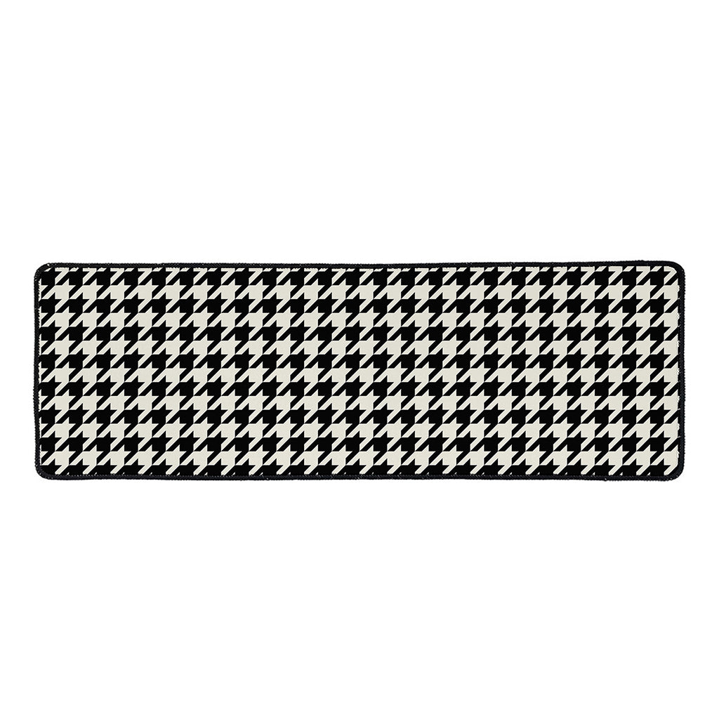 Tan And Black Houndstooth Pattern Print Long Kitchen Mat